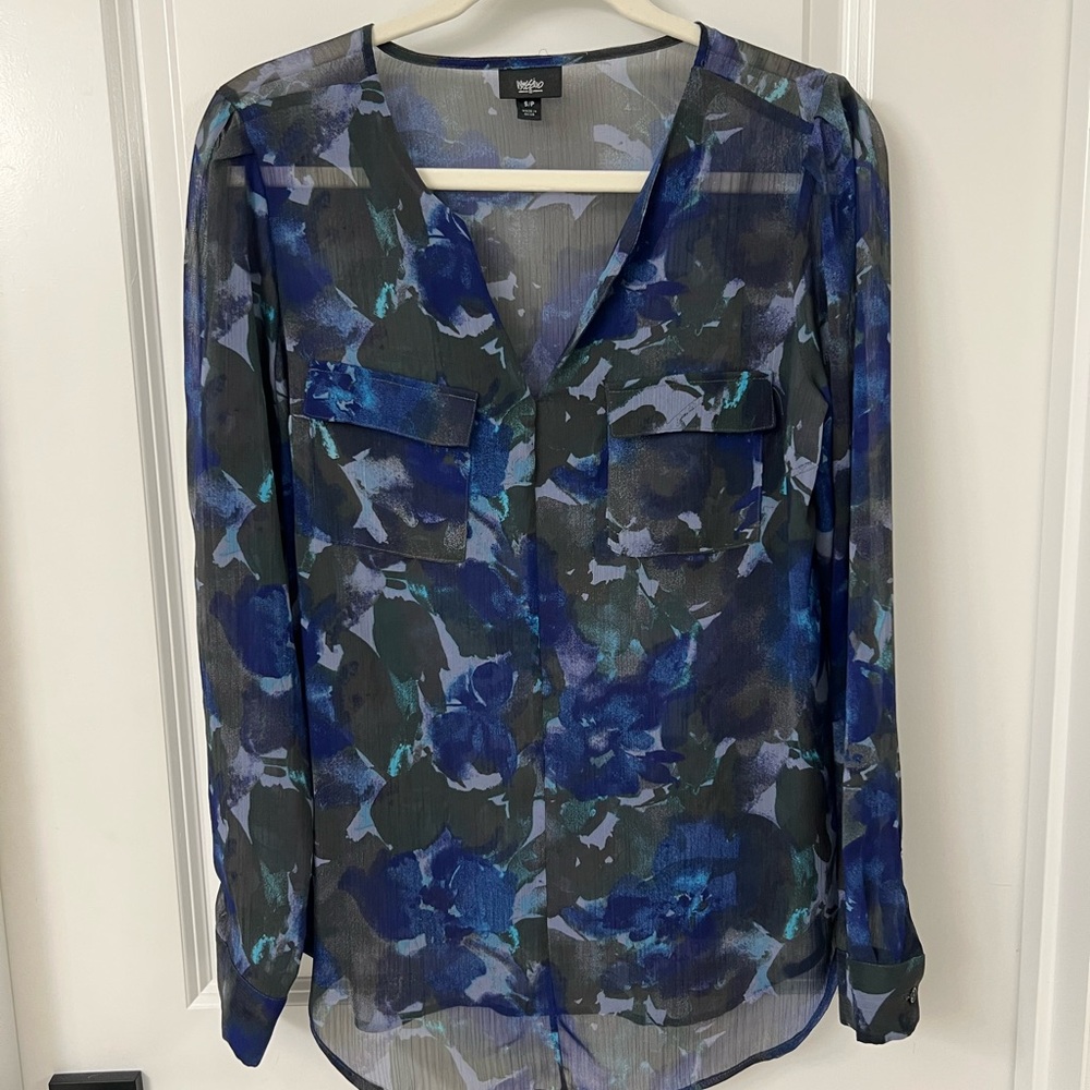 Massimo Blue and Gray Sheer Floral Blouse
